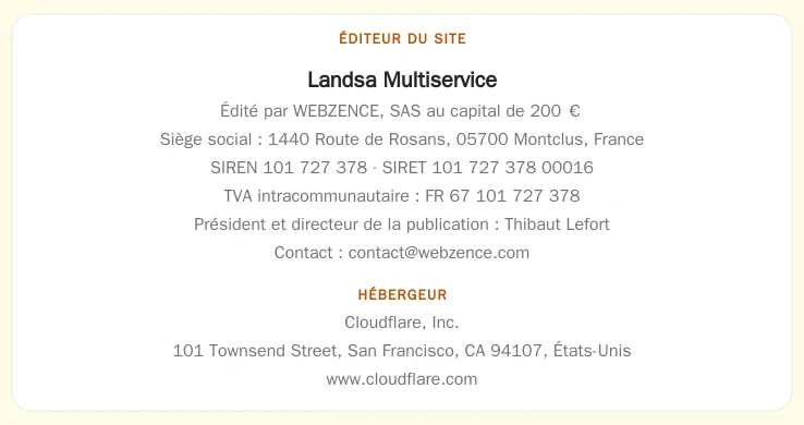 Coordonnées légales de l&rsquo;éditeur et de l&rsquo;hébergeur du site
