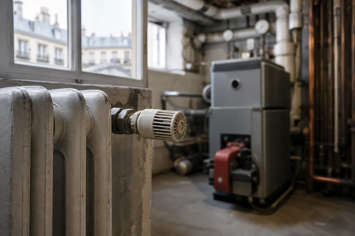 Radiateur froid dans un appartement avec robinet thermostatique en position ouverte